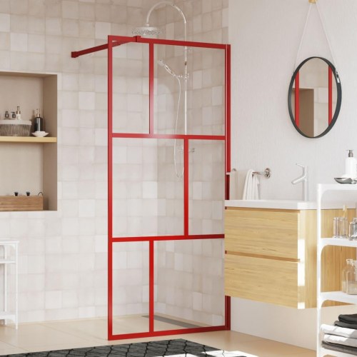 Brusevæg 90x195 cm klart sikkerhedsglas rød