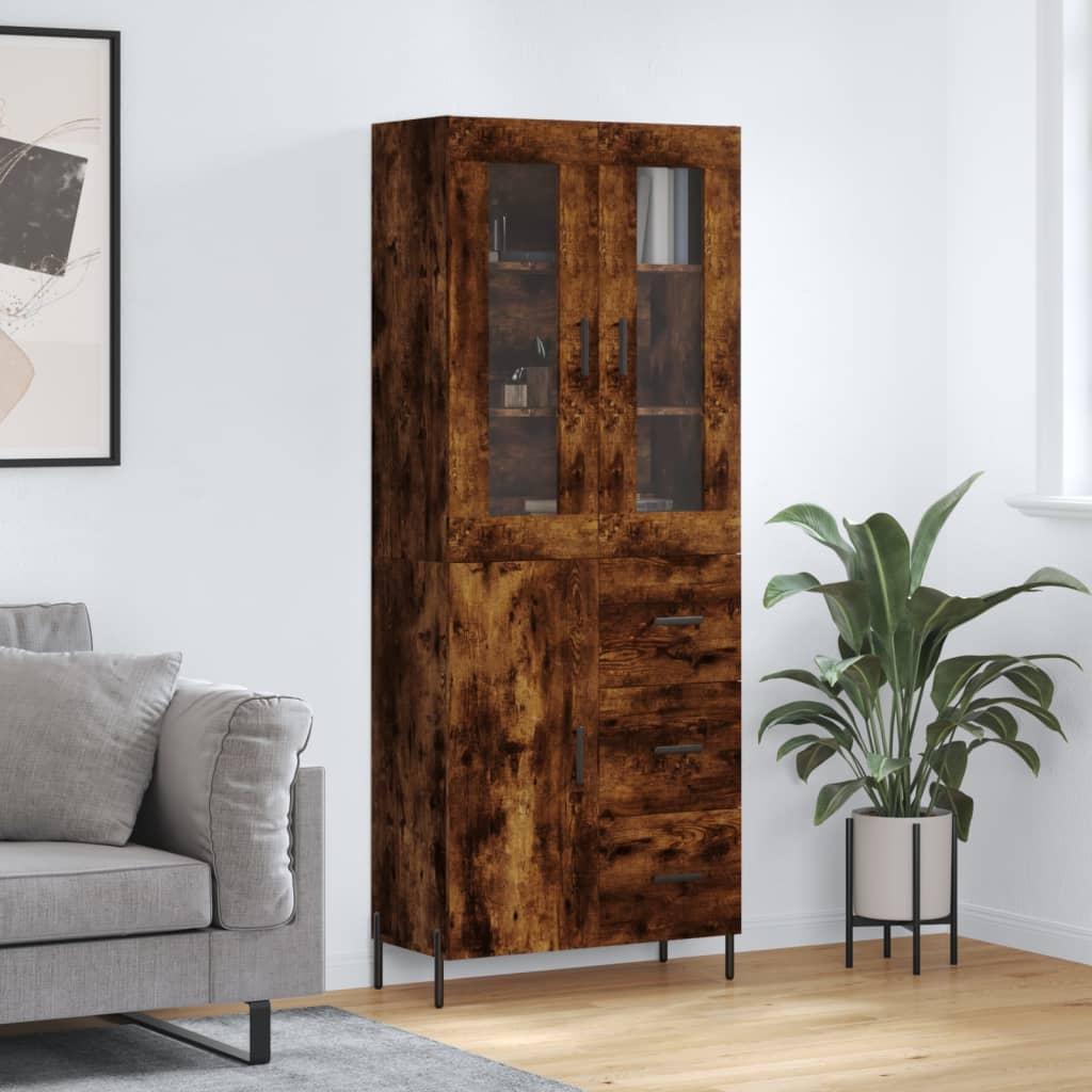 Højskab 69,5x34x180 cm konstrueret træ røget egetræsfarve