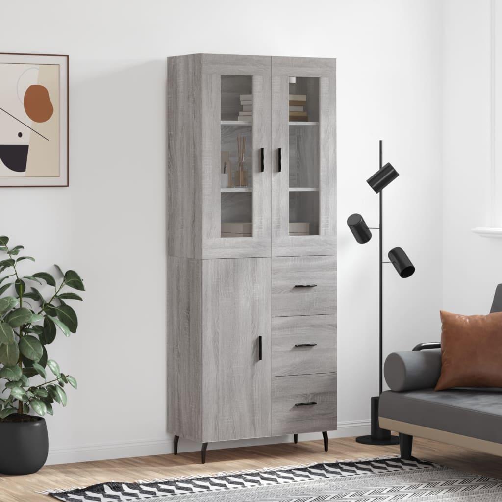 Højskab/skænk 69,5×34×180 cm i konstrueret træ - grå sonoma-eg billede