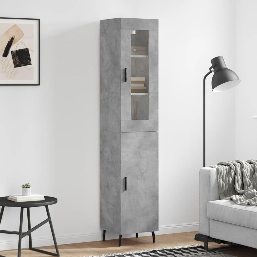 Højskab i konstrueret træ med glas - 34,5×34×180 cm, betongrå billede