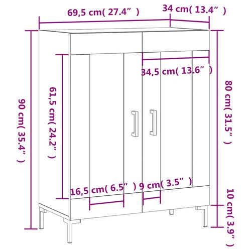 Skænk 69,5x34x90 cm konstrueret træ grå sonoma-eg