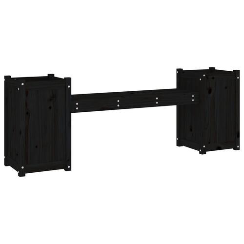 Bænk med plantekasser 180x36x63 cm massivt fyrretræ sort