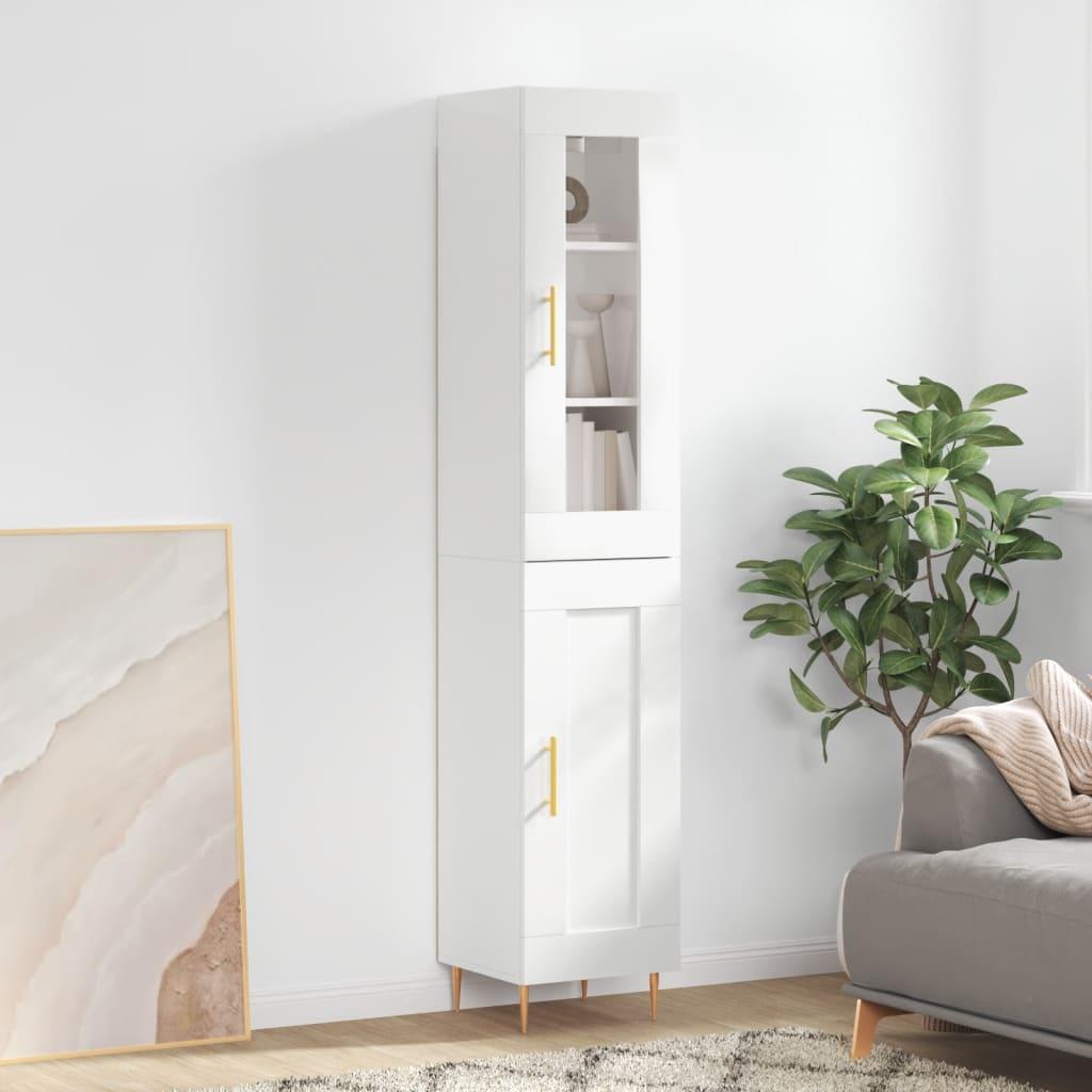 Skab 34,5x34x180 cm konstrueret træ hvid højglans