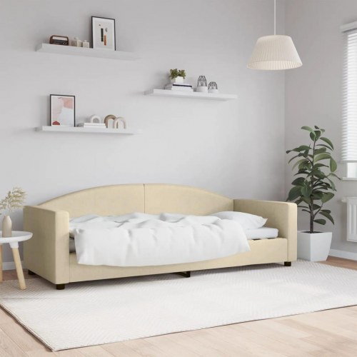 Daybed 80×200 cm i stof - cremefarvet sovesofa med ryglæn og armlæn