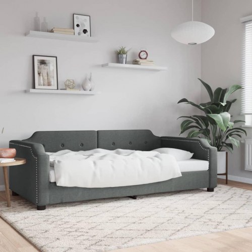 Daybed 90x200 cm i stof - mørkegrå sengeramme med ryglæn og armlæn