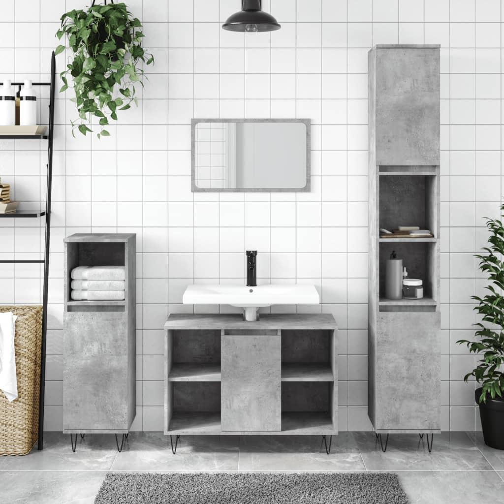 Badeværelsesskab 30x30x100 cm konstrueret træ betongrå