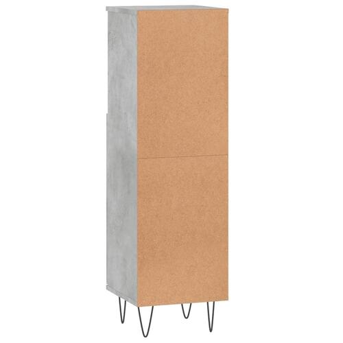 Badeværelsesskab 30x30x100 cm konstrueret træ betongrå