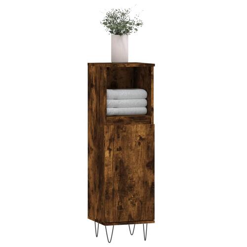 Badeværelsesskab 30x30x100 cm konstrueret træ røget egetræ