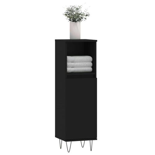 Badeværelsesskab 30x30x100 cm konstrueret træ sort