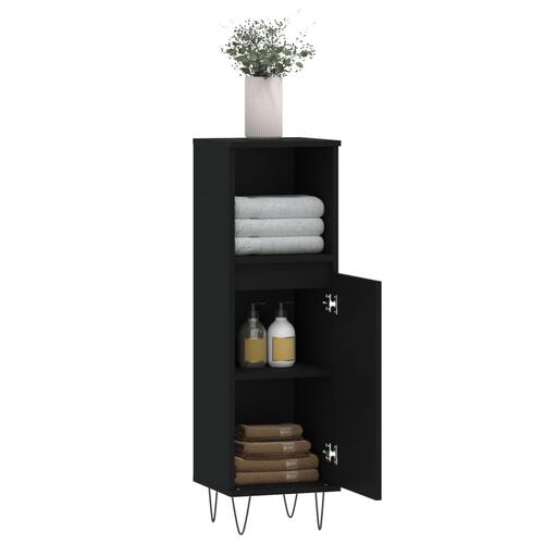 Badeværelsesskab 30x30x100 cm konstrueret træ sort
