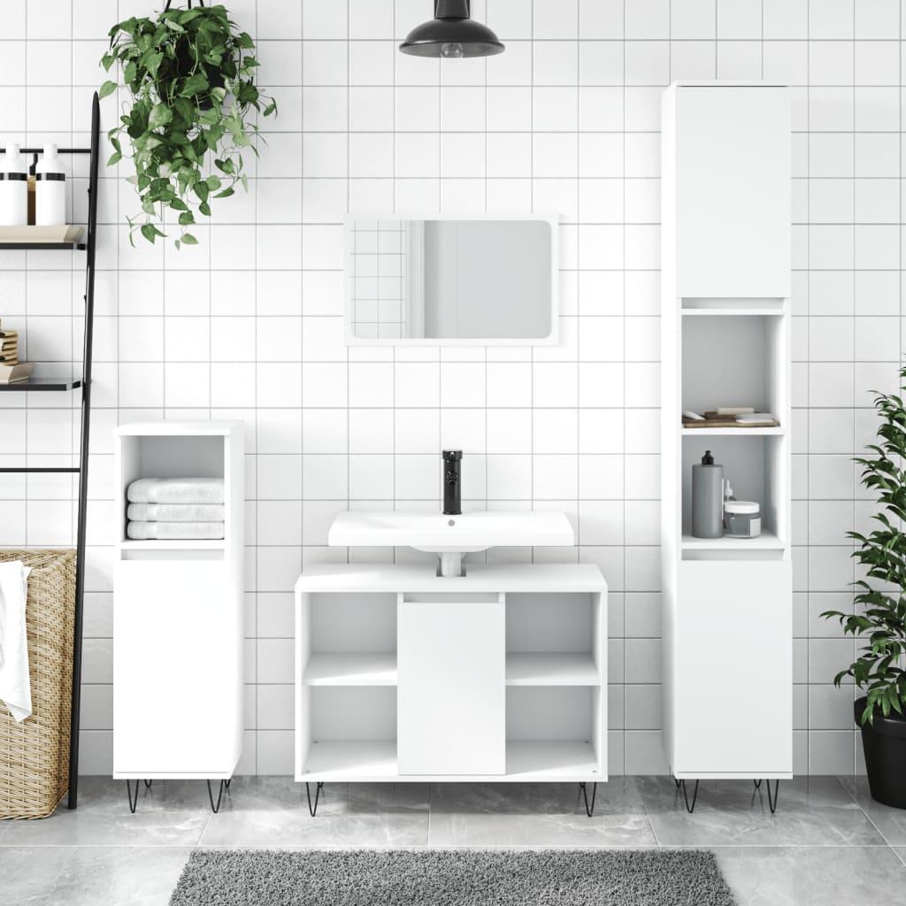 Badeværelsesskab 30x30x100 cm konstrueret træ hvid