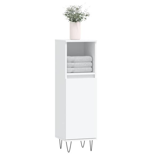 Badeværelsesskab 30x30x100 cm konstrueret træ hvid