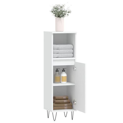 Badeværelsesskab 30x30x100 cm konstrueret træ hvid