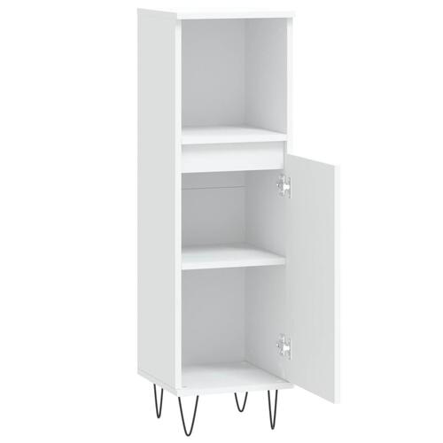 Badeværelsesskab 30x30x100 cm konstrueret træ hvid