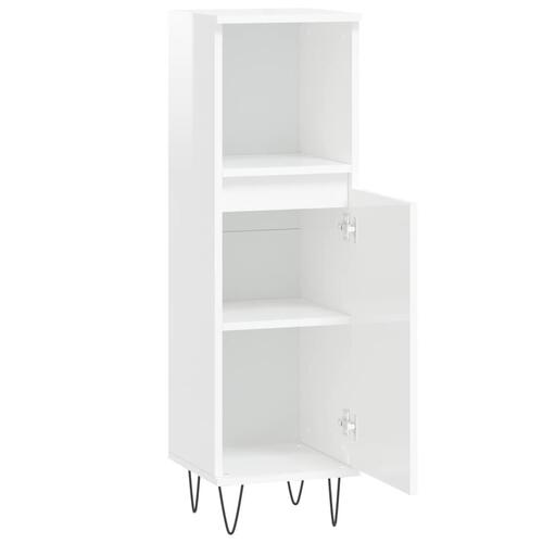Badeværelsesskab 30x30x100 cm konstrueret træ hvid højglans