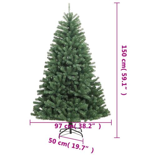 Kunstigt juletræ med juletræsfod 150 cm hængslet grøn