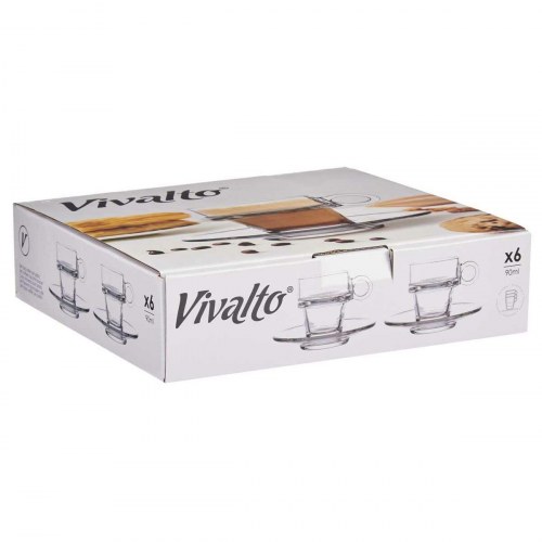 Vivalto kop og underkop i glas, gennemsigtig - 90 ml (6 stk.)