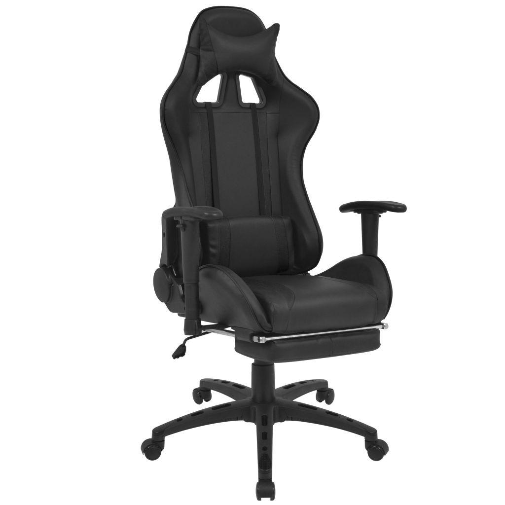 Gamerstol med lænefunktion og fodstøtte sort