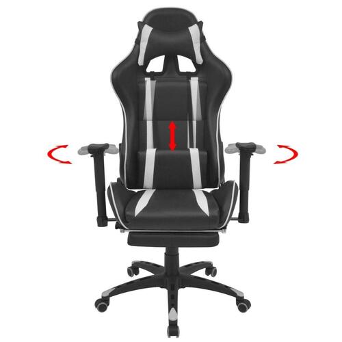 Kontorstol i racerdesign med lænefunktion og fodstøtte hvid