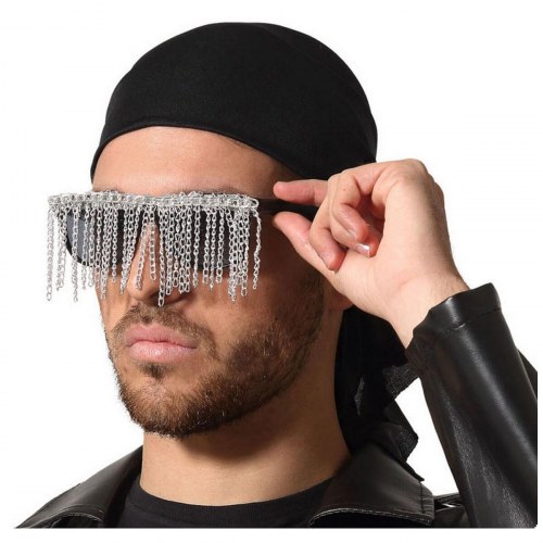 Briller med kæder - Sort/Sølvfarvet kostumetilbehør