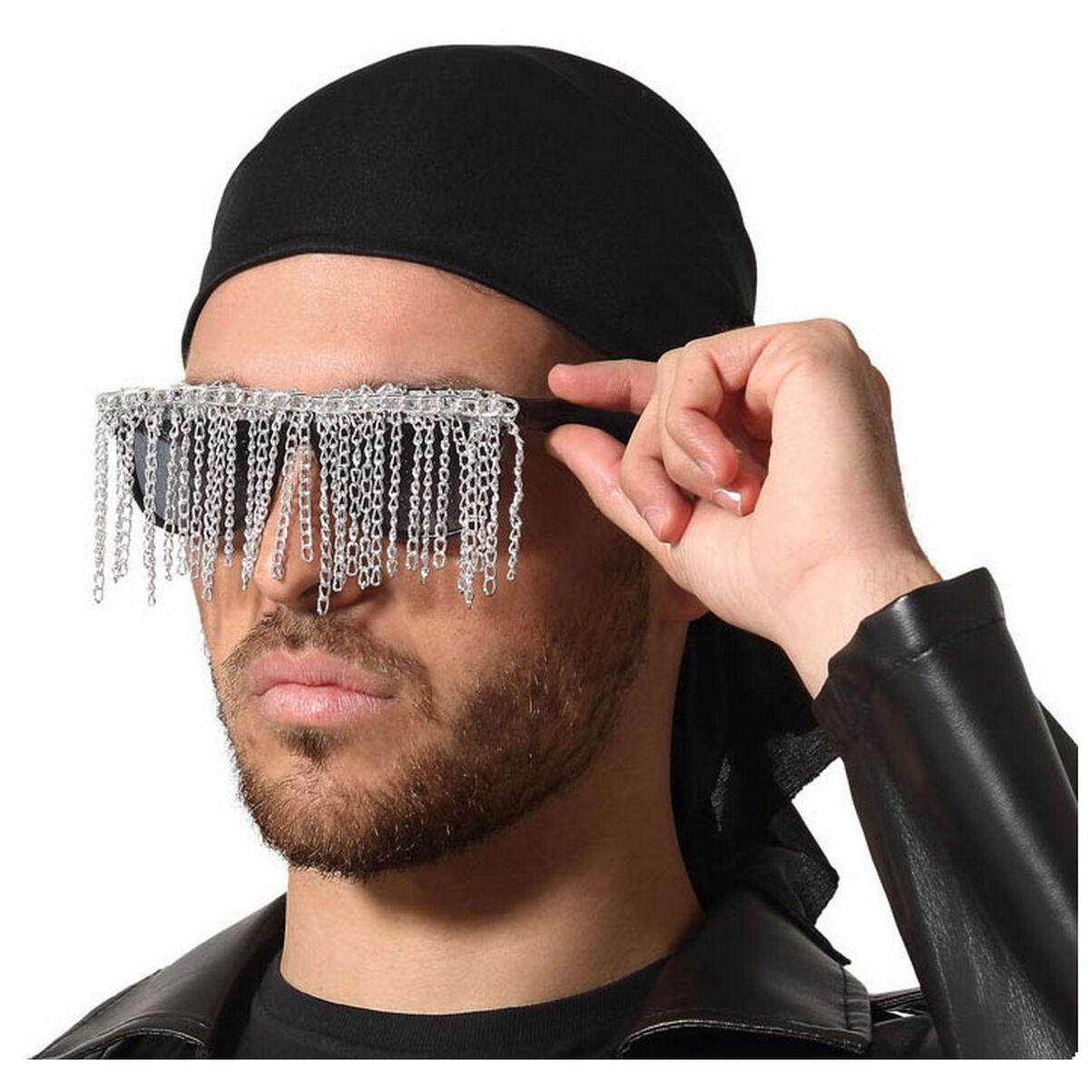 Briller med kæder - Sort/Sølvfarvet kostumetilbehør