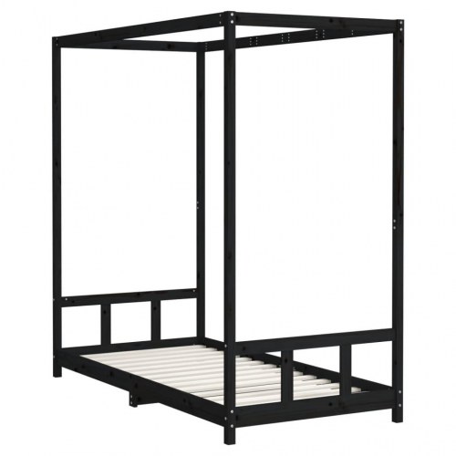 Sengeramme til juniorseng 90x190 cm - massivt fyrretræ, sort