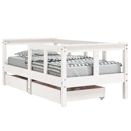 Sengeramme til juniorseng m. skuffer 70x140 cm massivt fyr hvid