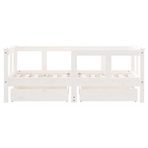 Sengeramme til juniorseng m. skuffer 70x140 cm massivt fyr hvid