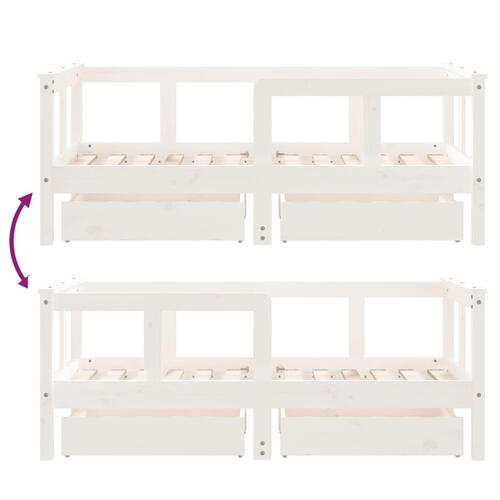 Sengeramme til juniorseng m. skuffer 70x140 cm massivt fyr hvid