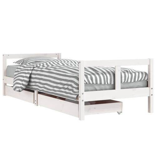 Sengeramme til juniorseng m. skuffer 80x200 cm massivt fyr hvid