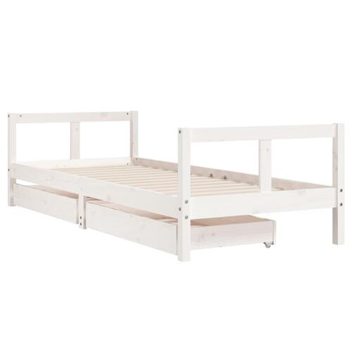 Sengeramme til juniorseng m. skuffer 80x200 cm massivt fyr hvid