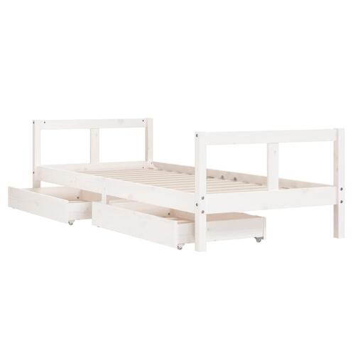 Sengeramme til juniorseng m. skuffer 80x200 cm massivt fyr hvid