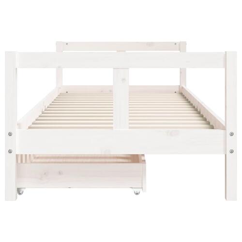 Sengeramme til juniorseng m. skuffer 80x200 cm massivt fyr hvid