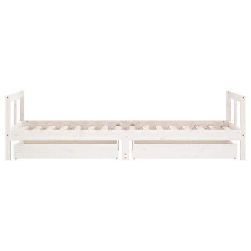 Sengeramme til juniorseng m. skuffer 80x200 cm massivt fyr hvid