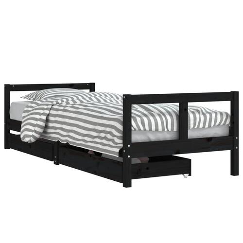Sengeramme til juniorseng m. skuffer 80x200 cm massivt fyr sort
