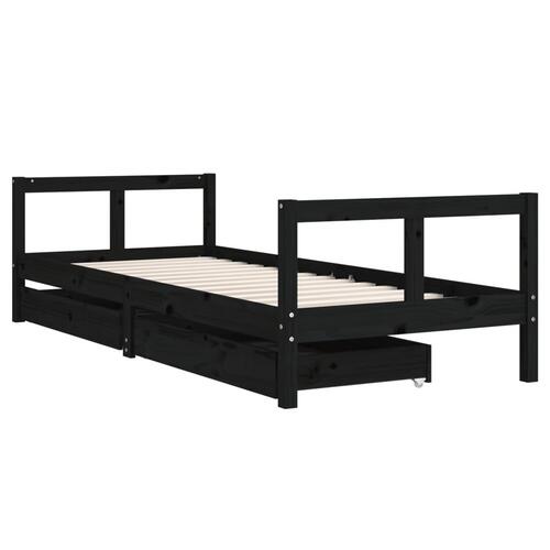Sengeramme til juniorseng m. skuffer 80x200 cm massivt fyr sort