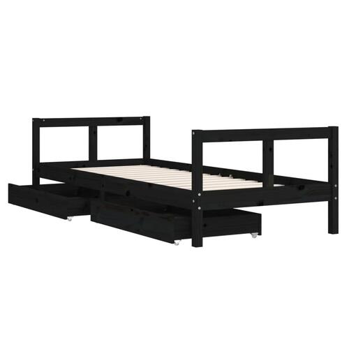 Sengeramme til juniorseng m. skuffer 80x200 cm massivt fyr sort