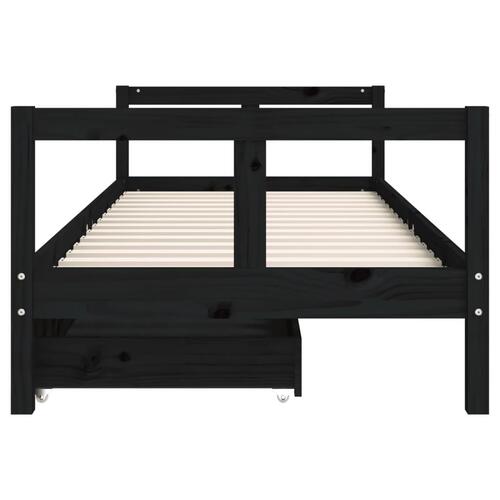 Sengeramme til juniorseng m. skuffer 80x200 cm massivt fyr sort
