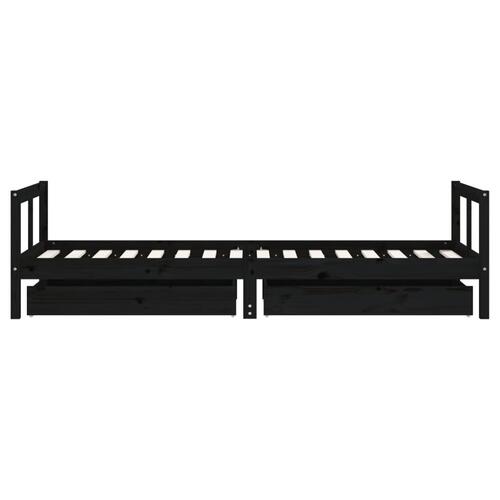 Sengeramme til juniorseng m. skuffer 80x200 cm massivt fyr sort