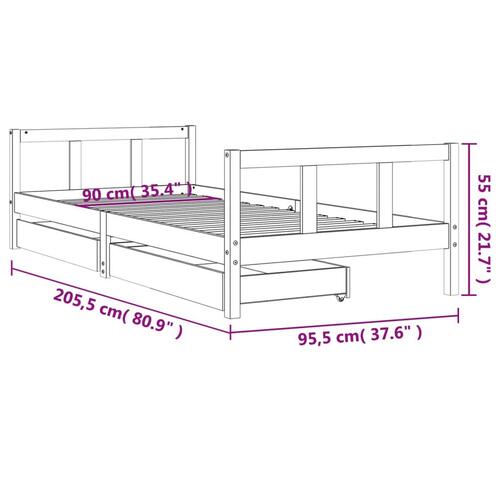 Sengeramme til juniorseng m. skuffer 90x200 cm massivt fyr