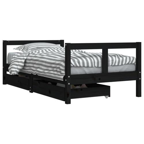 Sengeramme til juniorseng m. skuffer 80x160 cm massivt fyr sort