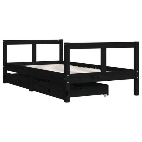 Sengeramme til juniorseng m. skuffer 80x160 cm massivt fyr sort
