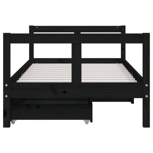 Sengeramme til juniorseng m. skuffer 80x160 cm massivt fyr sort