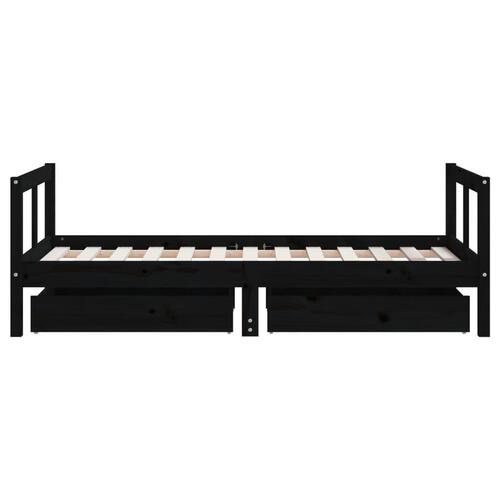 Sengeramme til juniorseng m. skuffer 80x160 cm massivt fyr sort