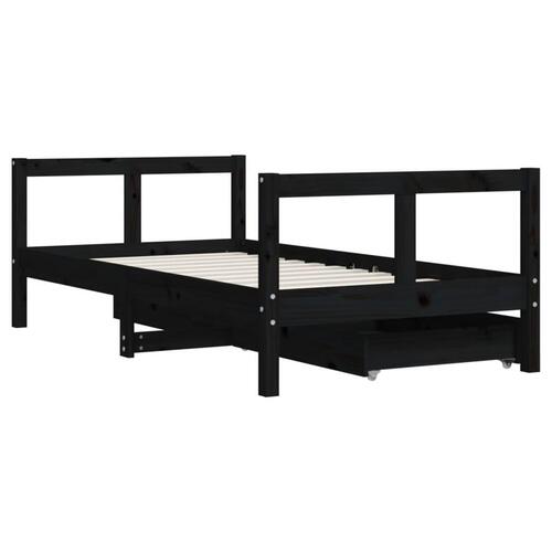 Sengeramme til juniorseng m. skuffer 80x160 cm massivt fyr sort