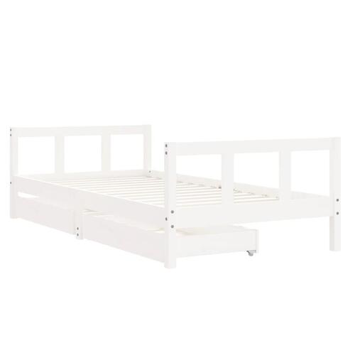 Sengeramme til juniorseng m. skuffer 90x190 cm massivt fyr hvid