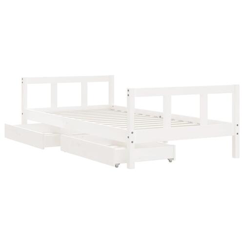 Sengeramme til juniorseng m. skuffer 90x190 cm massivt fyr hvid