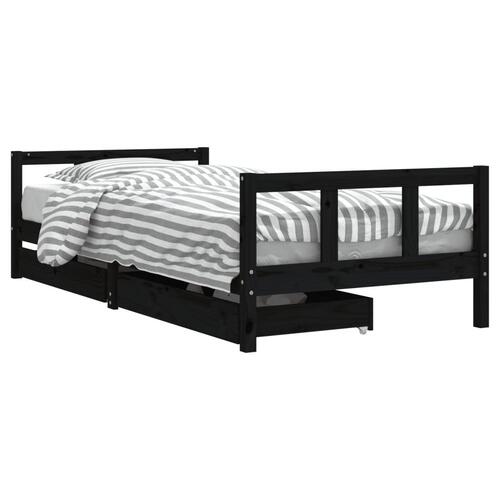 Sengeramme til juniorseng m. skuffer 90x200 cm massivt fyr sort