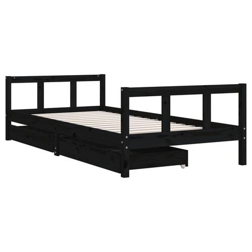 Sengeramme til juniorseng m. skuffer 90x200 cm massivt fyr sort