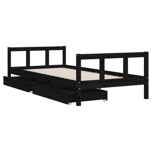 Sengeramme til juniorseng m. skuffer 90x200 cm massivt fyr sort